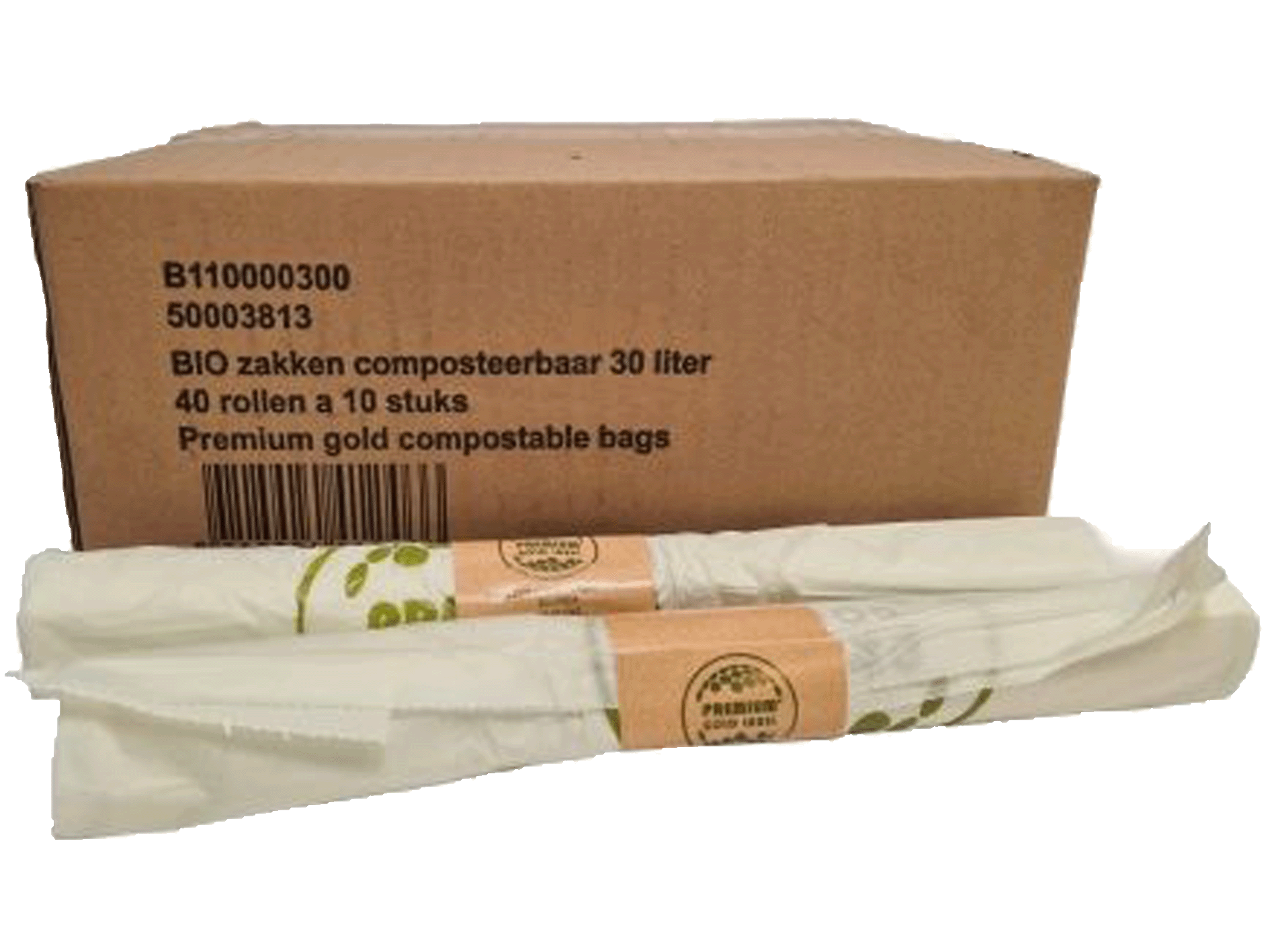 Bio Afvalzakken Happy Sack 50x57cm T15 Wit/Groen - 40 x 10 stuks 30L