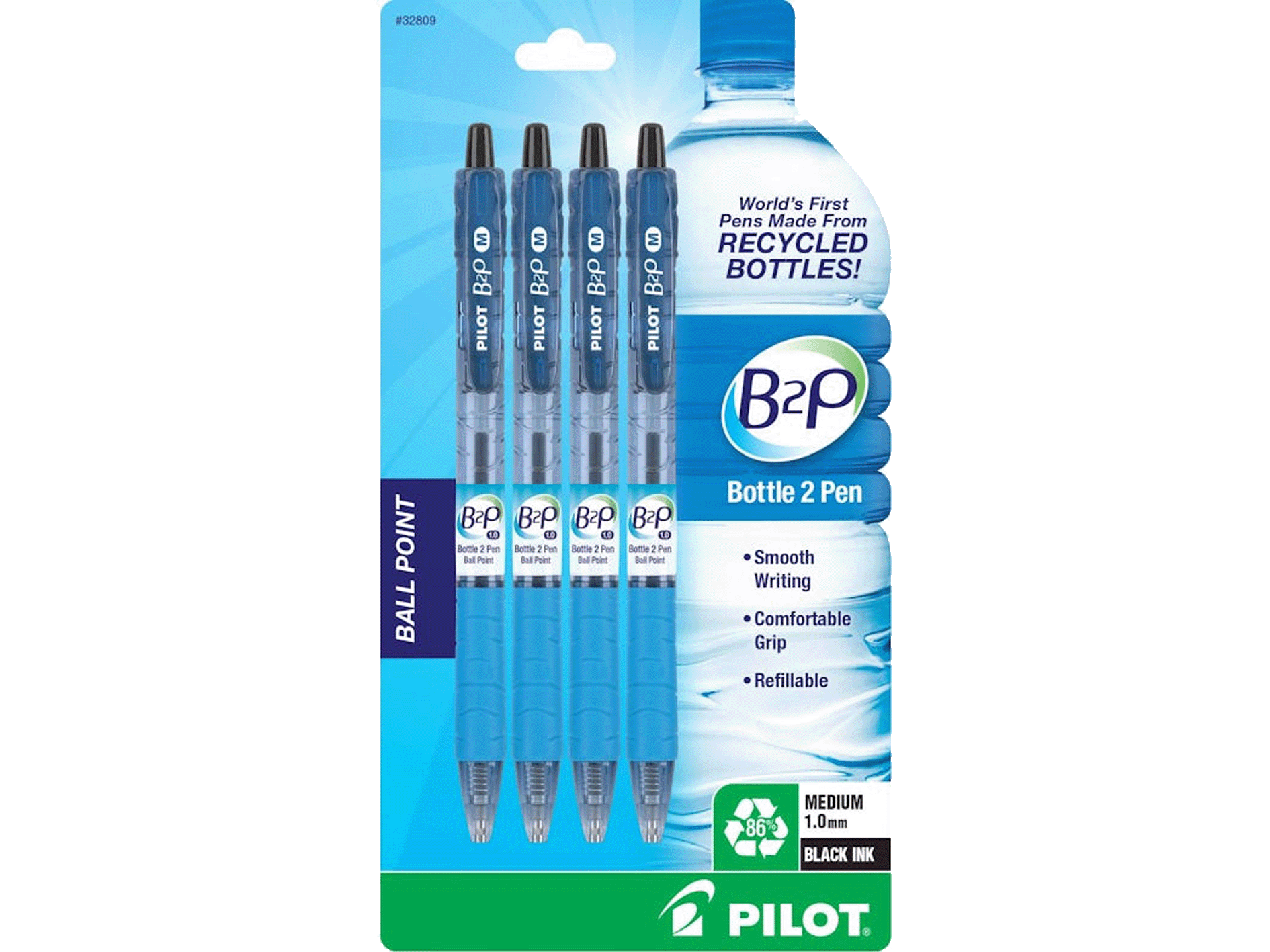 Pilot B2P Ecoball Balpen Flow Medium Blauw - 4 stuks