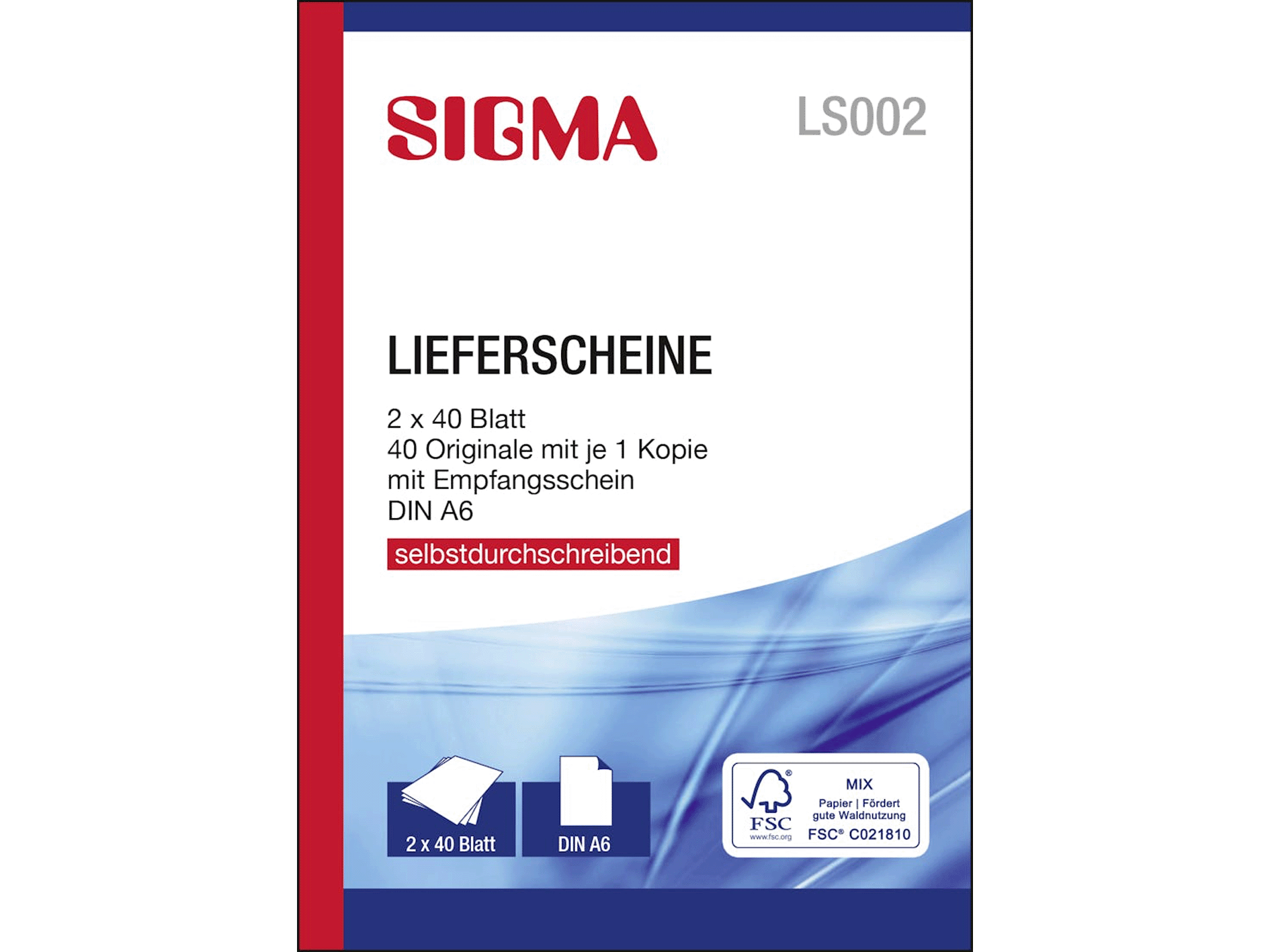 SIGMA LS002 Pakbonnen Zelfkopiërend A6 - 2x40 vellen 5 stuks