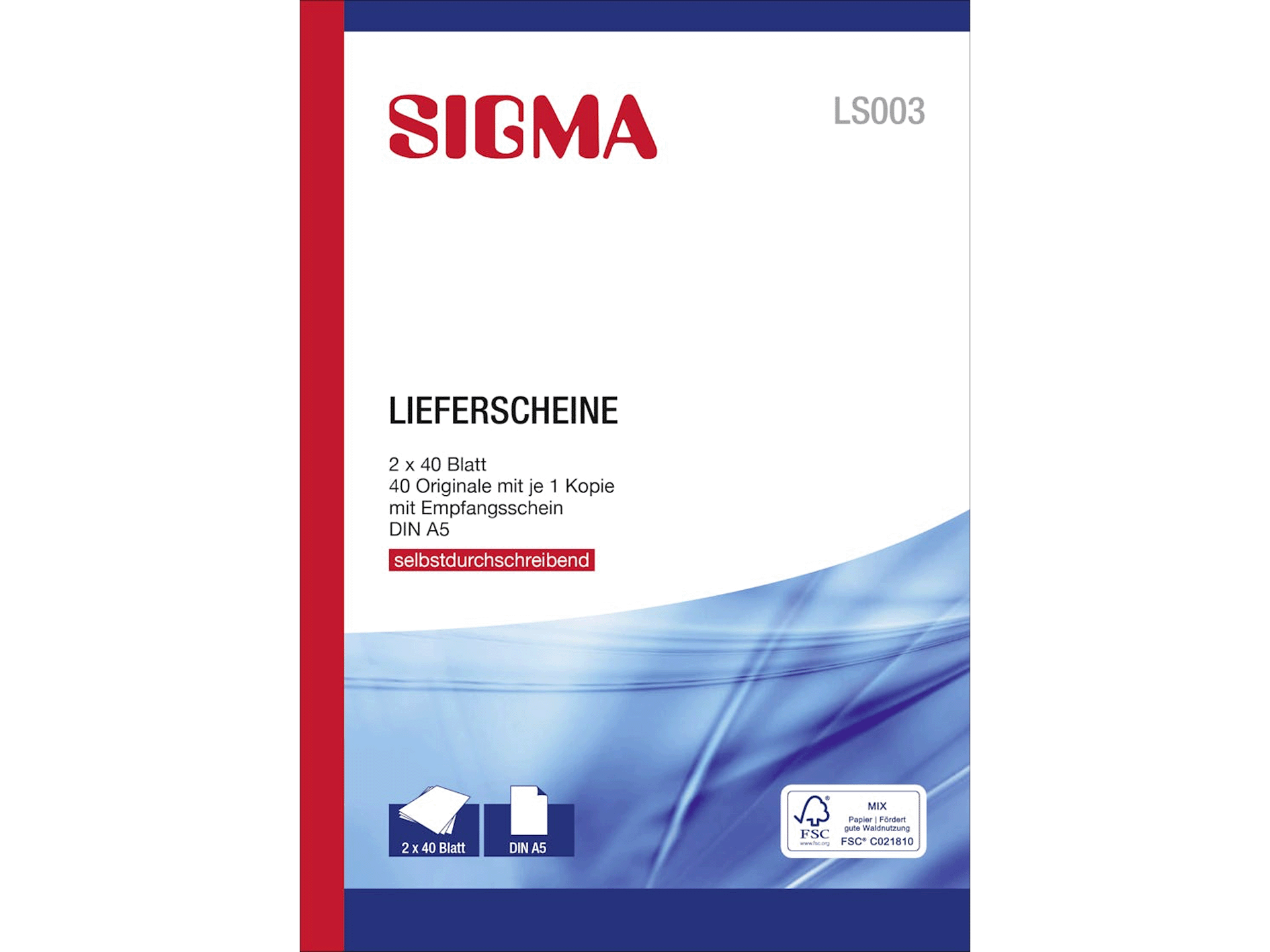 SIGMA LS003 Pakbonnen Zelfkopiërend A5 - 2x40 vel 10 stuks