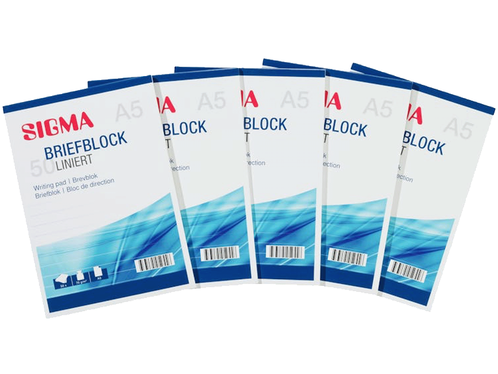 SIGMA Schrijfblok A5 70 g/m² Gelinieerd - 5 x 50 vellen